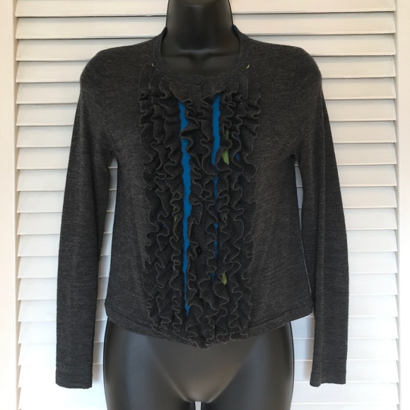 🩶 Paul Smith Black Label ruffle front wool cardigan - Picture 4 of 12